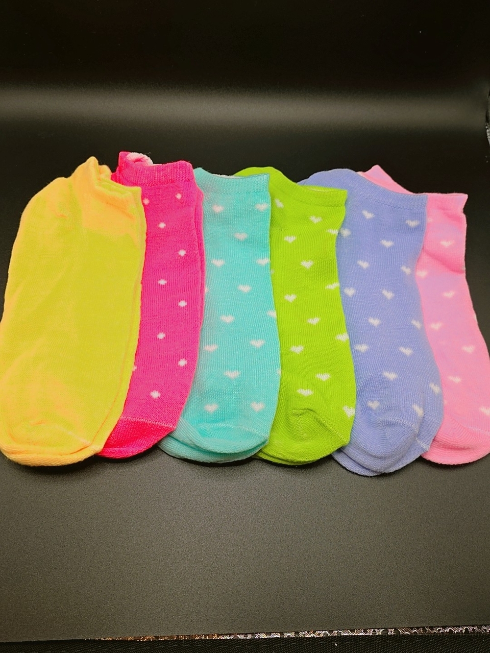 No-Show Heart Pattern Sock Pack - Neon & Pastel Colors